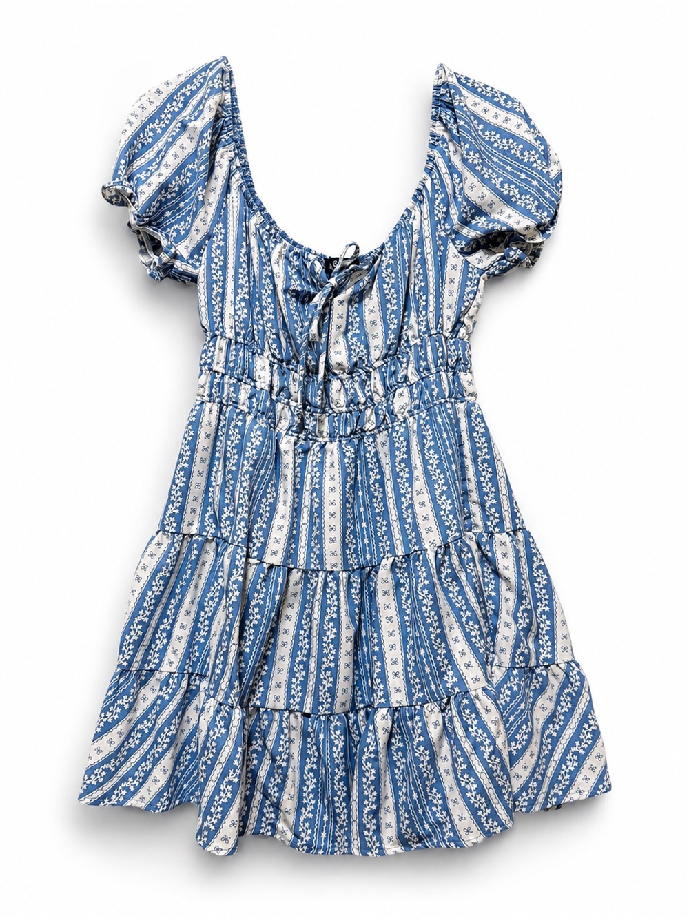Sadie & Sloane Blue & White Floral Tiered Dress – Medium
